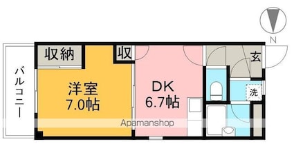 新井マンション[1DK/34.2m2]の間取図