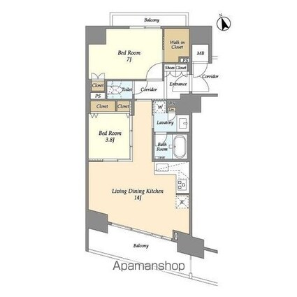 コンフォリア芝浦バウハウス[2LDK/60.02m2]の間取図
