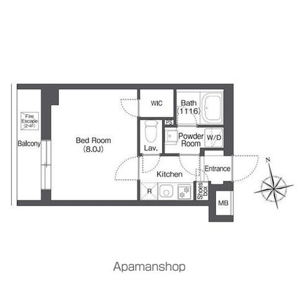 ＡＩＦＬＡＴ桜上水[1K/25.6m2]の間取図