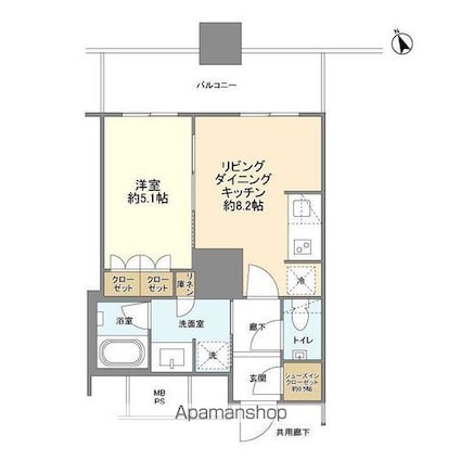 ザ・パークハウス西新宿タワー６０[1LDK/35.66m2]の間取図