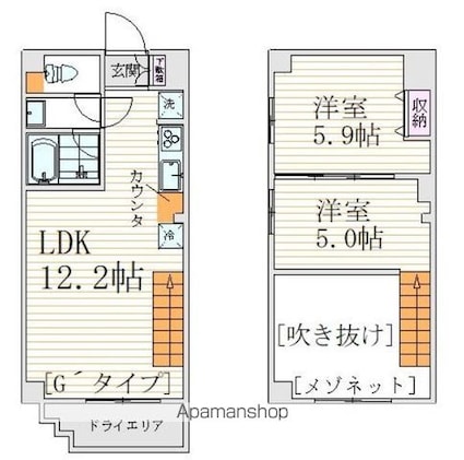 東京都中野区東中野１丁目[2LDK/51.02m2]の間取図