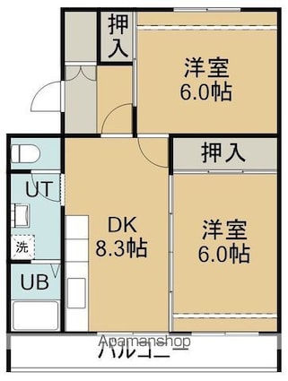 ヴィラナリー函館３号棟（ヴィラナリーハコダテサンゴウトウ）[2DK/50.69m2]の間取図