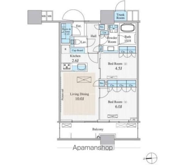 パークシティ大崎　ザ　タワー[2LDK/56.52m2]の間取図