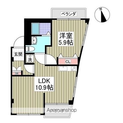 リバーサイドツルミ[1LDK/39.03m2]の間取図