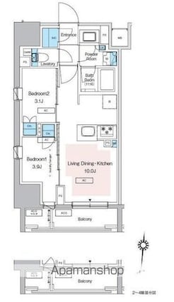 プレディアコート錦糸町スカイビュー[2LDK/40.73m2]の間取図