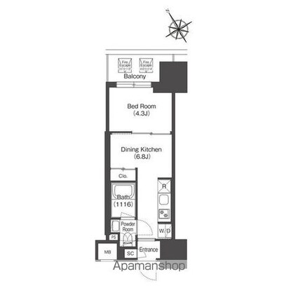 コンフォリア・リヴ板橋[1DK/25.3m2]の間取図