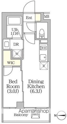 イプセ四谷テラス[1DK/25.09m2]の間取図