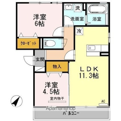 オッツ多治米[2LDK/54.23m2]の間取図