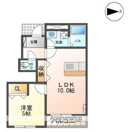 グリーンコート上ノ台[1LDK/38.1m2]の間取図