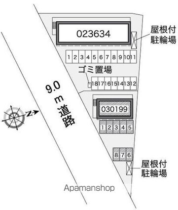レオパレスなかのⅡ番館[1K/19.87m2]の配置図
