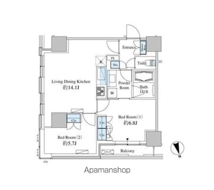 ベルファース芝浦タワー[2LDK/57.74m2]の間取図