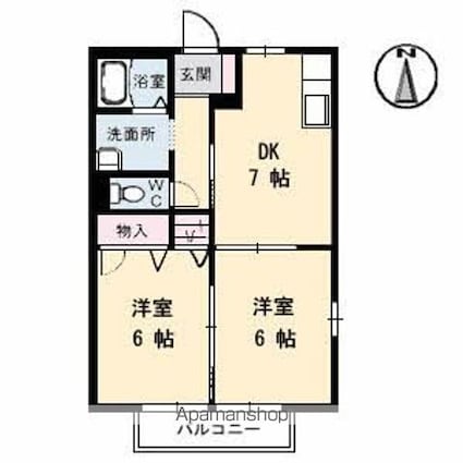 ピースフル[2DK/44.49m2]の間取図