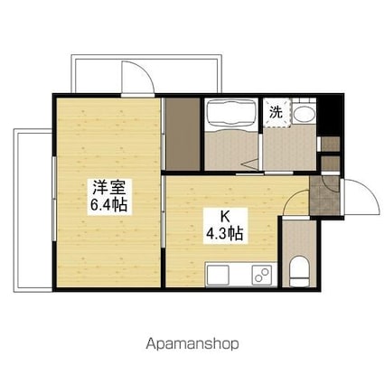 ラパーズタカタ[1K/26.4m2]の間取図