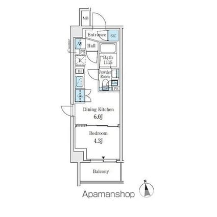 東京都中野区中央１丁目[1DK/25.62m2]の間取図