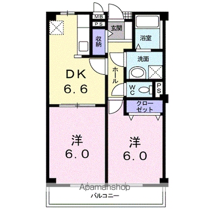 シャングリラＭ[2DK/43.82m2]の間取図