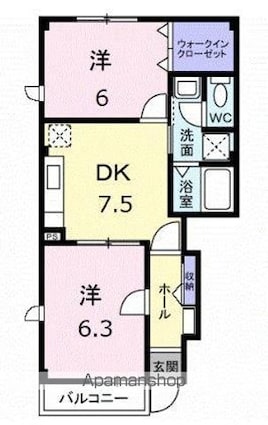 リバーウエスト　Ｂ[2DK/46.9m2]の間取図