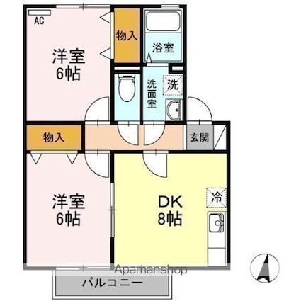 セジュール新市　Ｂ棟[2DK/47.69m2]の間取図