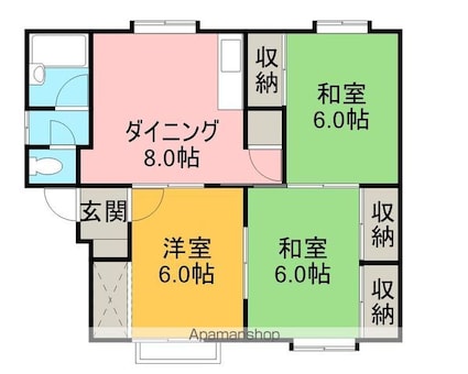 岩手県盛岡市緑が丘１丁目[3DK/55m2]の間取図