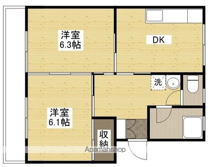 沖マンション[2DK/43.87m2]の間取図