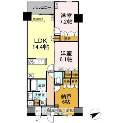 サンジョイアゼロ[2LDK/74.44m2]の間取図