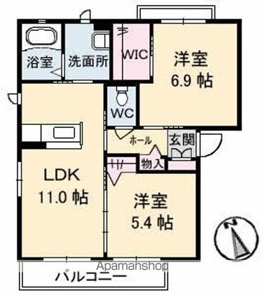 シャーメゾンＦｏｒｅｓｔ[2LDK/54.07m2]の間取図
