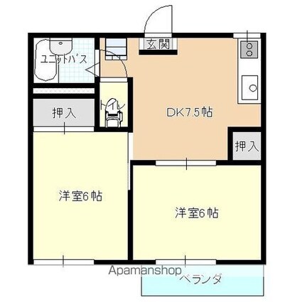 アメニティ大門Ａ棟[2DK/36m2]の間取図