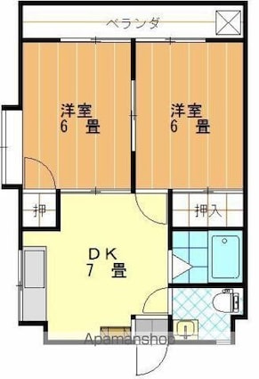 コスモリヴェール朝生田[2DK/38.88m2]の間取図