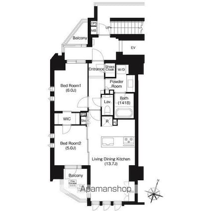 ジオイド三番町[2LDK/56.45m2]の間取図