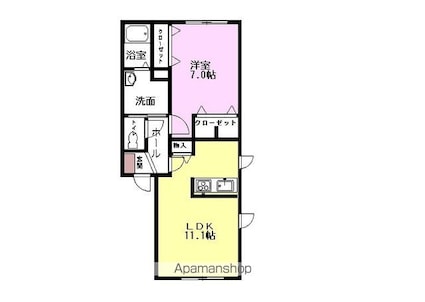 シャーメゾンＭ’ｓ[1LDK/44.7m2]の間取図
