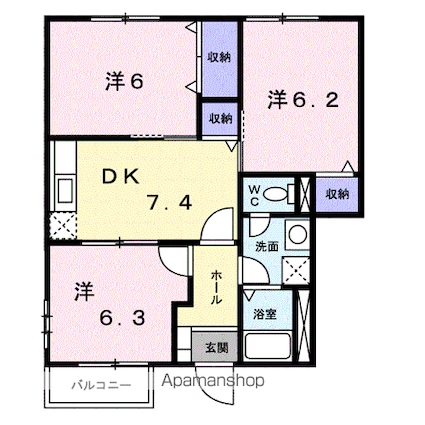 メゾン・ド・グラン　Ａ[3DK/58.58m2]の間取図