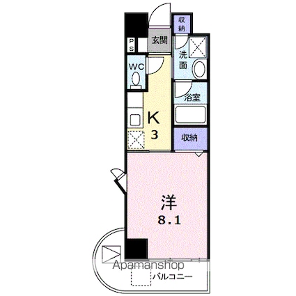 広島県福山市宝町[1K/29.47m2]の間取図