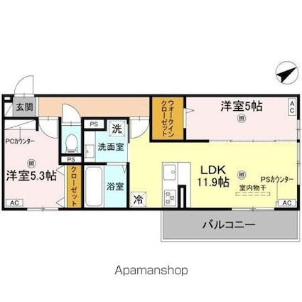 ＤーＲＯＯＭ守山３丁目[2LDK/54.36m2]の間取図
