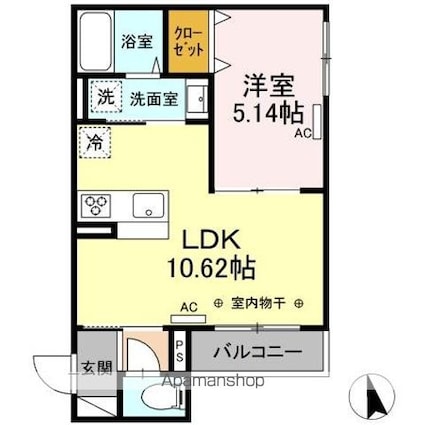 セレスティア上野町Ａ[1LDK/36.49m2]の間取図