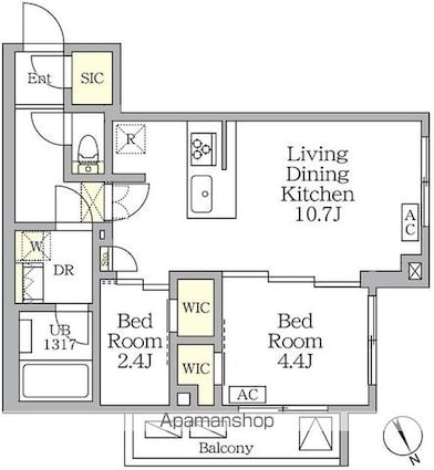 アジールコート後楽園[2LDK/43.23m2]の間取図
