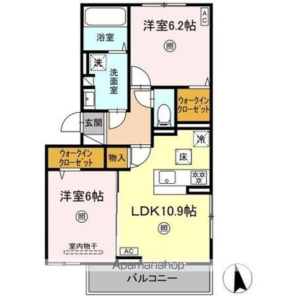 Ｇｅｎｔｉａｎａ　ｓｃａｂｒａ[2LDK/57.15m2]の間取図
