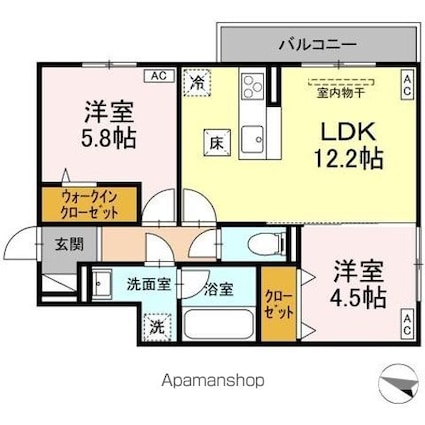 Ｄーｒｅｓｉｄｅｎｃｅ明神[2LDK/53.61m2]の間取図