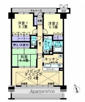 アルファステイツ国際ホテルサイド[3LDK/75.13m2]の間取図