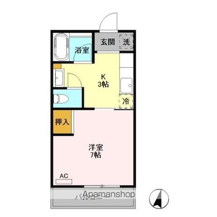 コーポパピヨン[1K/26.4m2]の間取図