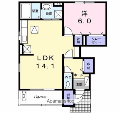 ウィステリア西砂Ⅱ[1LDK/48.91m2]の間取図