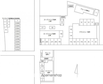 アムール鬼無Ⅱ[1K/23.18m2]の配置図
