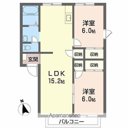 ヴィラ橋本　Ａ・Ｂ棟[2LDK/57.81m2]の間取図