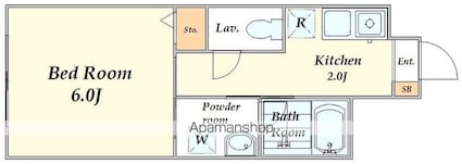 東京都新宿区須賀町[1K/22.84m2]の間取図