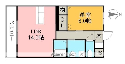 クレドール南川添[1LDK/50.2m2]の間取図