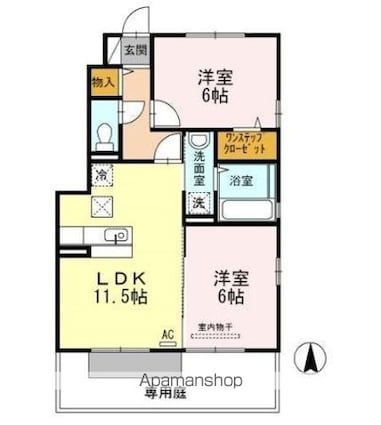エイトサザンコート　Ｂ棟[2LDK/53.8m2]の間取図