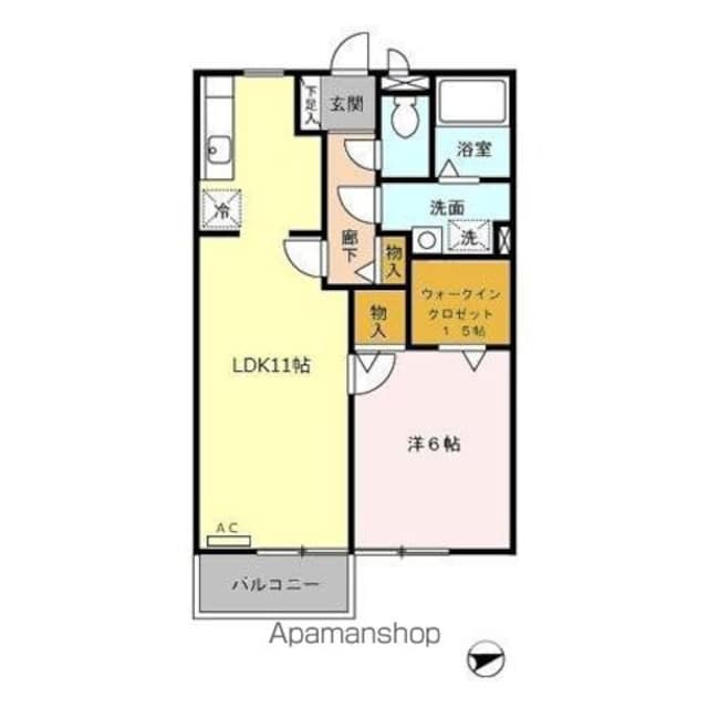 クレッセントガーデン[1LDK/45.04m2]の間取図