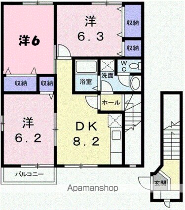 メープル焼山　Ｃ[3DK/64.97m2]の間取図