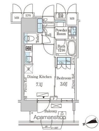 パークアクシス上野グレイスコート[1DK/27.73m2]の間取図