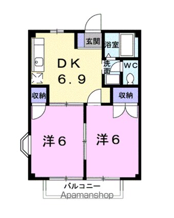 宮城県仙台市若林区荒井３丁目[2DK/39.31m2]の間取図