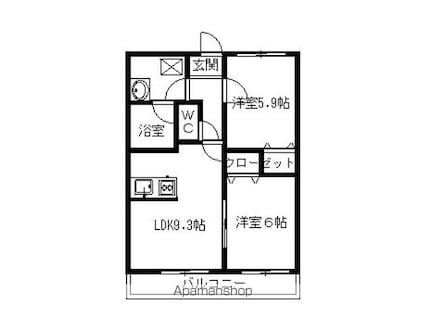 滋賀県東近江市東沖野１丁目[2LDK/47.58m2]の間取図