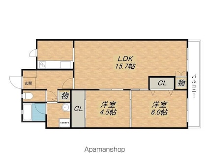 シャルマンコーポ第３瀬田[2LDK/65.85m2]の間取図